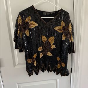 Stunning vintage handmade beaded silk top